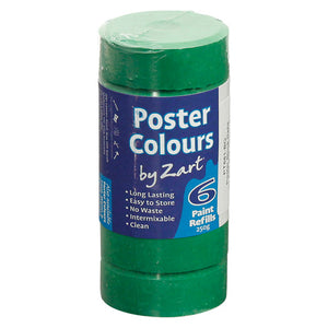 Zart Brilliant Green poster colour refill blocks, pack of 6, each 44mm diameter and 16mm thick