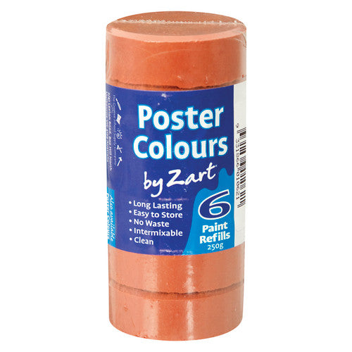 Zart Poster Colours Refill Burnt Sienna Pack of 6. Zart Poster Colours Refill Burnt Sienna solid paint blocks, pack of 6, each 44mm diameter.