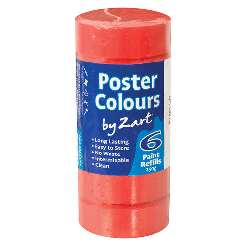 Zart Poster Colours Refill Crimson Pack of 6. Zart Poster Colours Refill Crimson block paints, pack of 6, each block 44mm diameter.