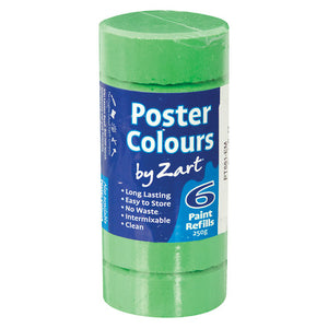 Zart Poster Colours Refill Emerald Pack of 6. Zart Emerald poster colour refill blocks, pack of 6, each block 44mm diameter and 16mm thick.