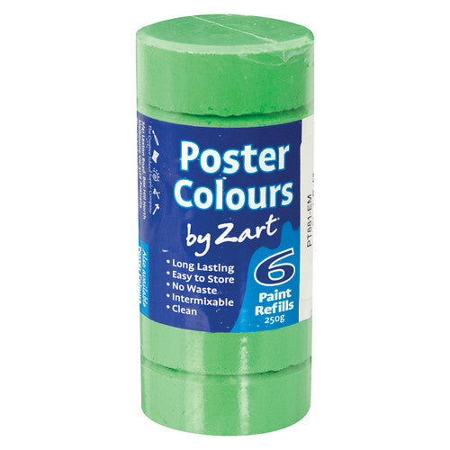 Zart Poster Colours Refill Emerald Pack of 6. Zart Emerald poster colour refill blocks, pack of 6, each block 44mm diameter and 16mm thick.