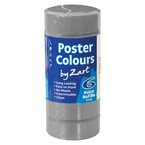 Zart Poster Colours Refill Grey Pack of 6. Zart grey poster colour refill blocks, pack of 6, each block 44mm diameter and 16mm thick.