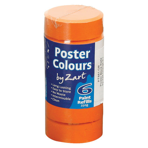 Zart Poster Colours Refill Orange Pack of 6. Zart orange poster colour refill blocks, pack of 6, each block 44mm diameter and 16mm thick.