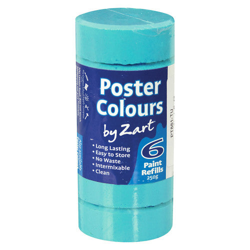 Zart Poster Colours Refill Turquoise Pack of 6. Zart Turquoise Poster Colour Refill blocks, pack of 6, each 44mm diameter and 16mm thick.