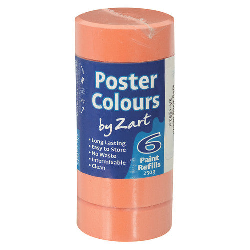 Zart Poster Colours Refill Vermilion Pack of 6. Zart Poster Colours Refill Vermilion - pack of 6 circular paint blocks, 44mm diameter.