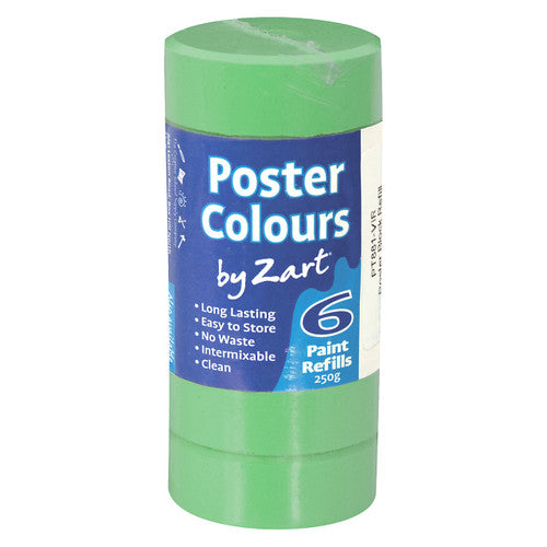 Zart Poster Colours Refill Viridian Pack of 6. Zart Poster Colours Refill Viridian solid paint blocks, pack of 6, each 44mm diameter.