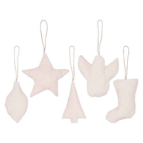 Zart pre-stuffed calico Christmas ornaments pack of 10 showing all five shapes