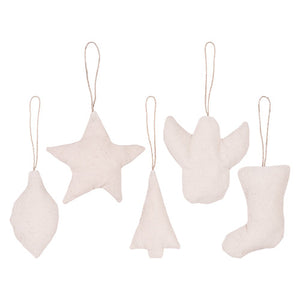 Zart pre-stuffed calico Christmas ornaments pack of 10 showing all five shapes