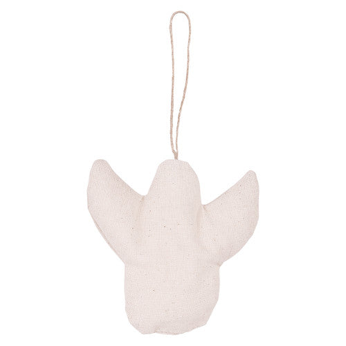 Calico stocking and Christmas tree ornaments ready for decoration