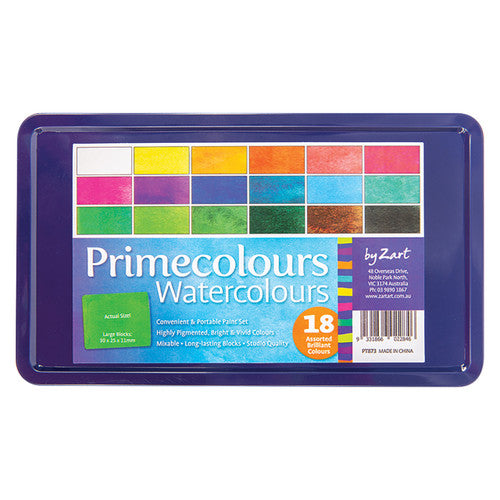 Zart Primecolours Watercolours Assorted Set of 18 colour blocks in compact tray