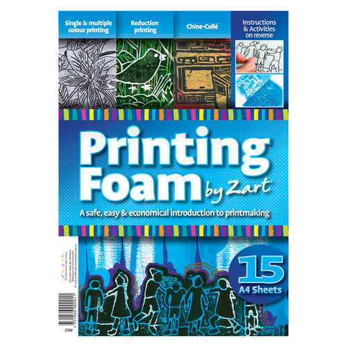 Zart Printing Foam A4 Pack of 15. Zart Printing Foam sheet inked with water-based paint on a foam roller