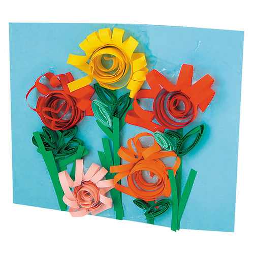 Zart Quilling Paper 4mm Pack of 2500. Close-up of 4mm x 21cm quilling paper strips fanned out showing colour range.