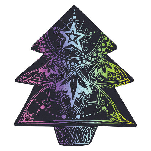 Assorted finished scratch art Christmas decorations ready for display