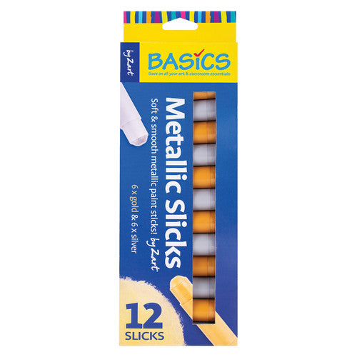 Zart Slicks Metallic paint sticks pack of 12 showing gold and silver sticks