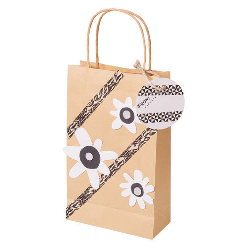 Zart Small Paper Bags with Handle Pack of 10. Zart small paper bags arranged flat, ready to decorate for gifts or retail use.
