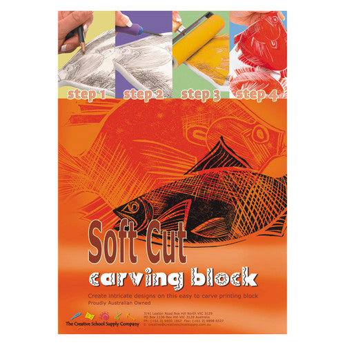 Zart Soft Cut Carving Block 14.5 x 21cm. Close-up of the soft rubber-like surface of the Zart carving block.