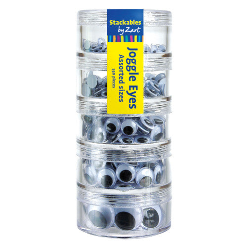 Zart assorted joggle eyes in 5 sizes from 5mm to 20mm, pack of 550 with stackable clear storage containers