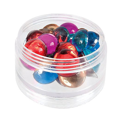 Close-up of assorted craft jewels ranging from 7mm to 20mm in size
