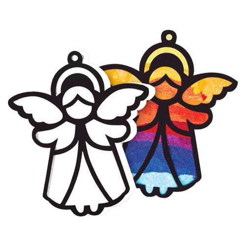 Zart Stained Glass Angels pack of 10 two-piece kits laid out on a white surface