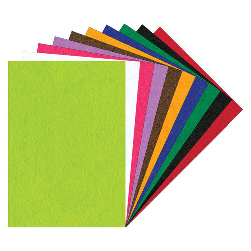 Zart Stiffened Felt A3 pack of 10 assorted colour sheets