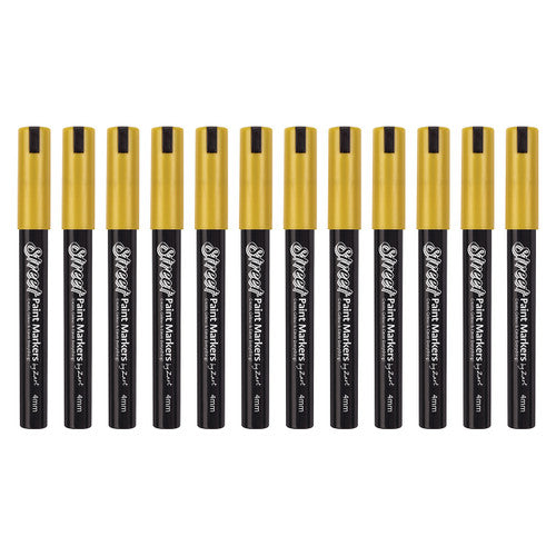 Zart Street Paint Markers gold 4mm bullet nib, pack of 12 in hard carry case