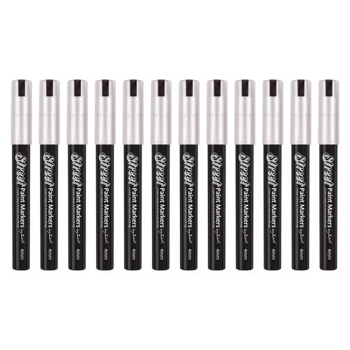 Zart Street Paint Markers silver 4mm bullet nib pack of 12 with hard storage case