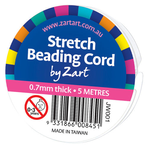 Zart clear stretch beading cord on a spool, 5m length, 0.7mm diameter