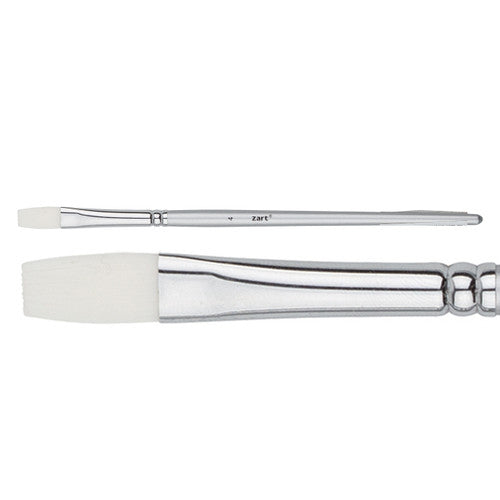 Zart Taklon Dynamic Flat brush Size 4 (9.5mm) with short tapered handle and metal ferrule