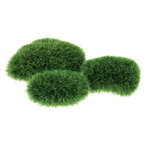 Zart hairy textured green polystyrene stones in assorted sizes from 5cm to 10cm, pack of 5
