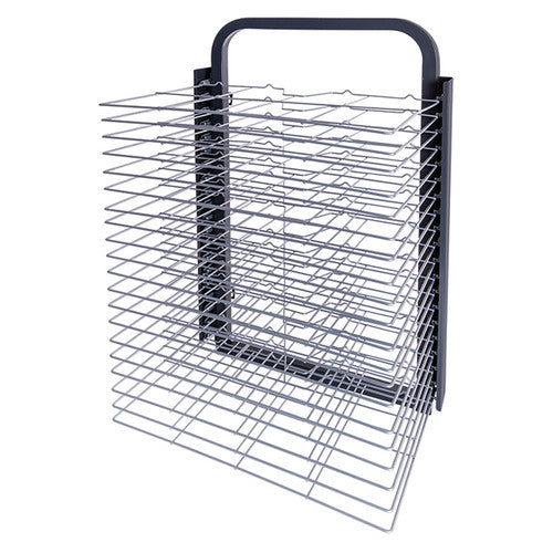 Zart 20-shelf spring-loaded wall-mount metal drying rack with folded wire shelves for A4 and A3 artworks