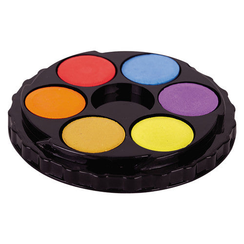 Zart Watercolour Paint Disc Pack of 24. Four individual Zart watercolour discs unscrewed to reveal 24 pan colours