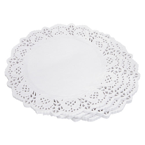 Zart White Doyleys 24cm Pack of 250. Zart white paper doyleys 24cm diameter, pack of 250, shown fanned out on a flat surface.