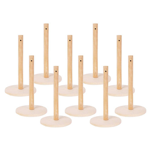 Zart wooden armature stand with circular FSC wood base and upright dowel pole, shown assembled