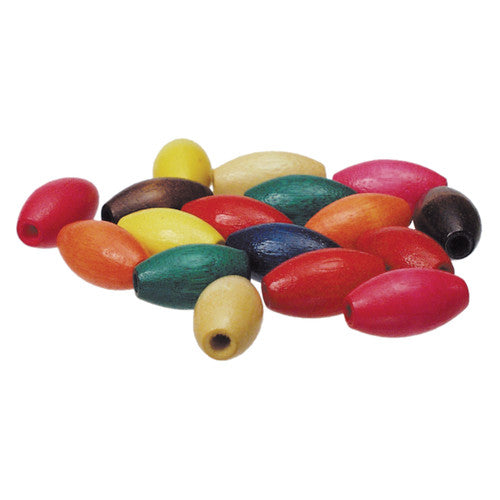 Zart Wooden Beads Oval 14 x 25mm Assorted Pack of 100. Zart oval wooden beads in assorted bright enamel colours, 14 x 25mm, pack of 100.