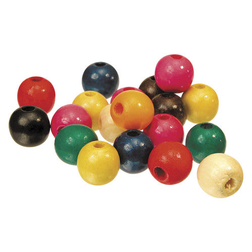 Zart Wooden Beads Round 16mm Assorted Pack of 100. Zart 16mm round wooden beads with glossy enamel finish in assorted bright colours, pack of 100.