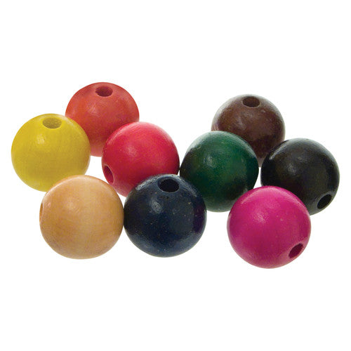 Zart Wooden Beads Round 25mm Assorted Pack of 100. Zart 25mm round wooden beads with glossy enamel coating in assorted bright colours, pack of 100.
