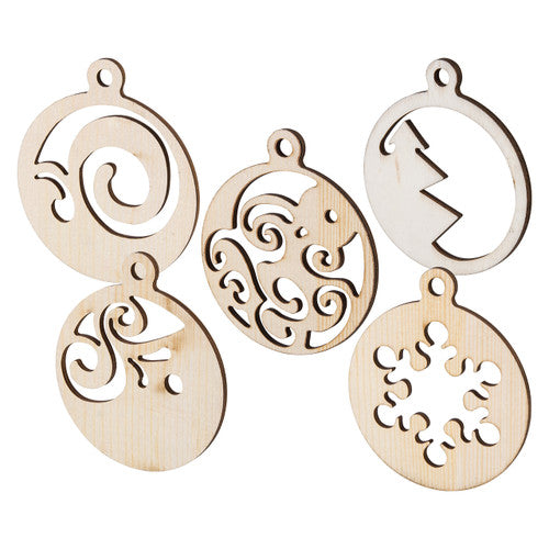 Zart wooden Christmas baubles assorted pack of 20 laid out flat