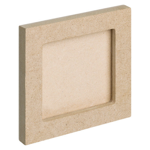 Close-up of blank wooden frame surface showing 11x11cm outer dimensions