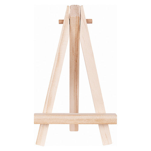 Close-up of a single Zart wooden mini easel showing the pinewood construction and folding support leg