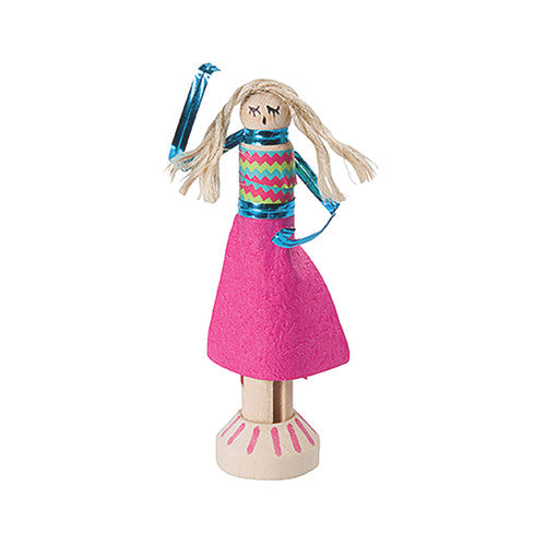 Zart Wooden Peg and Stand 9.5cm Pack of 24. Decorated Zart wooden peg dolls used in a classroom storytelling activity.