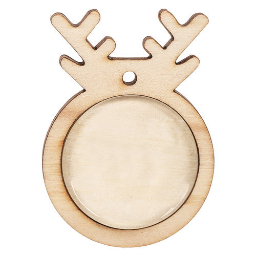 Zart wooden reindeer pendant with 30mm cabochon space, front view