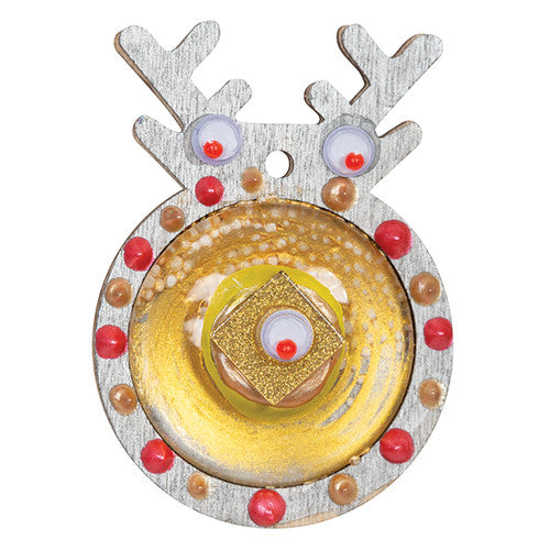 Wooden reindeer pendant with decorative cabochon insert added