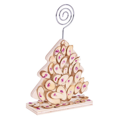 Zart Wooden Stand with Photo Holder Tree. Wooden photo holder tree displayed on a desk with mementos