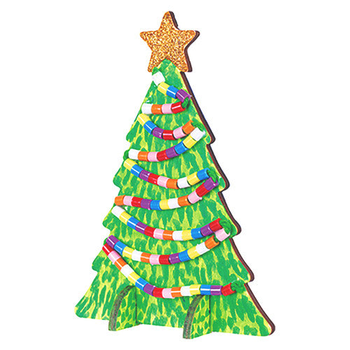 Decorated Zart wooden standing trees painted and embellished for Christmas craft projects