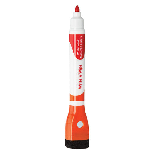 Zart Write n Wipe Whiteboard Markers Pack of 3. Close-up of Zart Write n Wipe marker showing eraser lid and bullet tip.