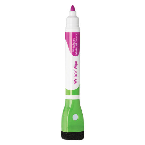 Zart Write n Wipe Whiteboard Markers Pack of 3. Zart Write n Wipe markers in blue, black, and red displayed on a desk surface.