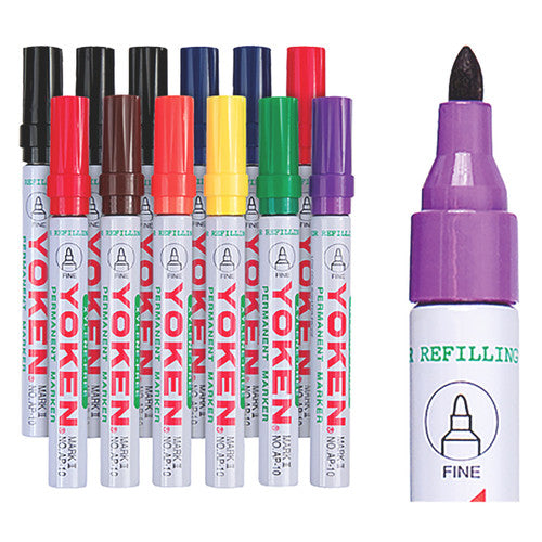 Zart Yoken Markers Bullet Assorted Pack of 12. Close-up of Zart Yoken 4.1mm bullet tip marker showing safety cap and solid nib.