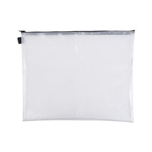 Zart zip wallet in durable plastic with reinforced zip, 28 x 35.5cm, open view showing interior storage space