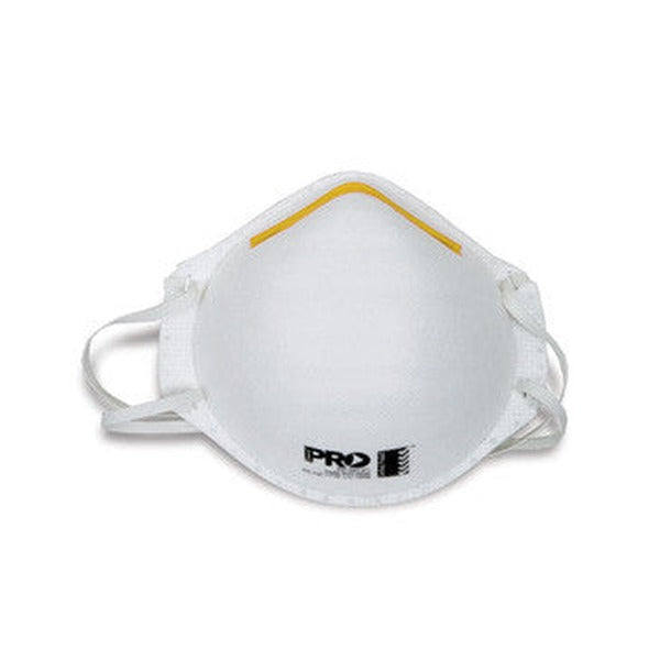 Second view of the earlier style P2 respirator with a yellow nose strip and dual straps on a white background