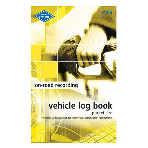 Smaller copy of the yellow Zions PVLB pocket vehicle log book cover showing the Zions Systems diamond logo, PVLB code and pocket size wording
